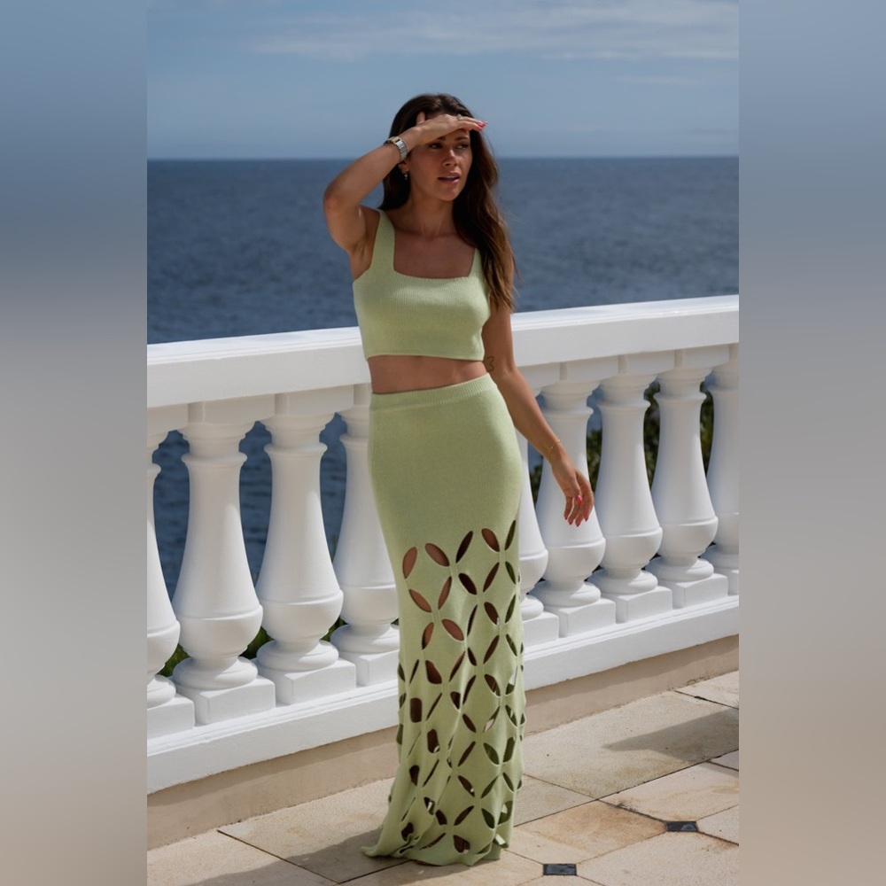 Yllw The Label Adina Knit Skirt Set Pea Green Size Medium Yellow the Label